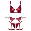 Cottelli Collection red crotchless bondage set featuring lace details and adjustable straps for a seductive look.