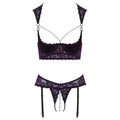 Cottelli Collection cupless and crotchless bra set featuring lace detailing and adjustable straps, showcased on a model.