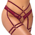 Abierta Fina open red lace set featuring delicate floral patterns and adjustable straps for a flattering fit.