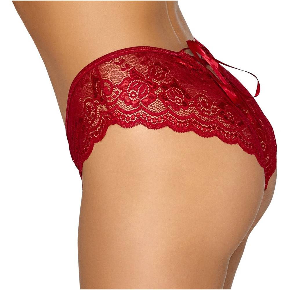 Cottelli Collection red lace thong with intricate detailing and a stylish design, perfect for intimate wear.