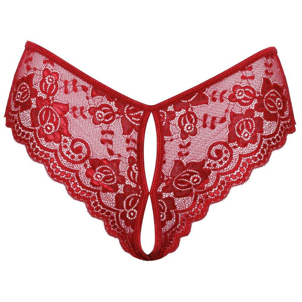 Cottelli Collection red sheer panties with delicate lace trim and a comfortable fit.