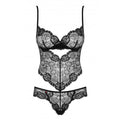 Black lace Obsessive Alluria teddy with underwire and intricate detailing, showcasing a sultry design and flattering fit.