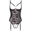Abierta Fina cupless string body featuring intricate lace design and adjustable straps in a stylish black color.