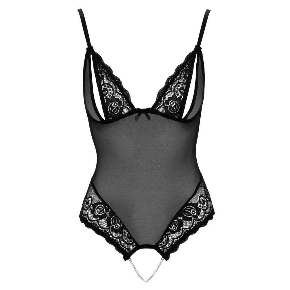 Cottelli Collection crotchless peek-a-boo body featuring sheer fabric and seductive design for intimate wear.