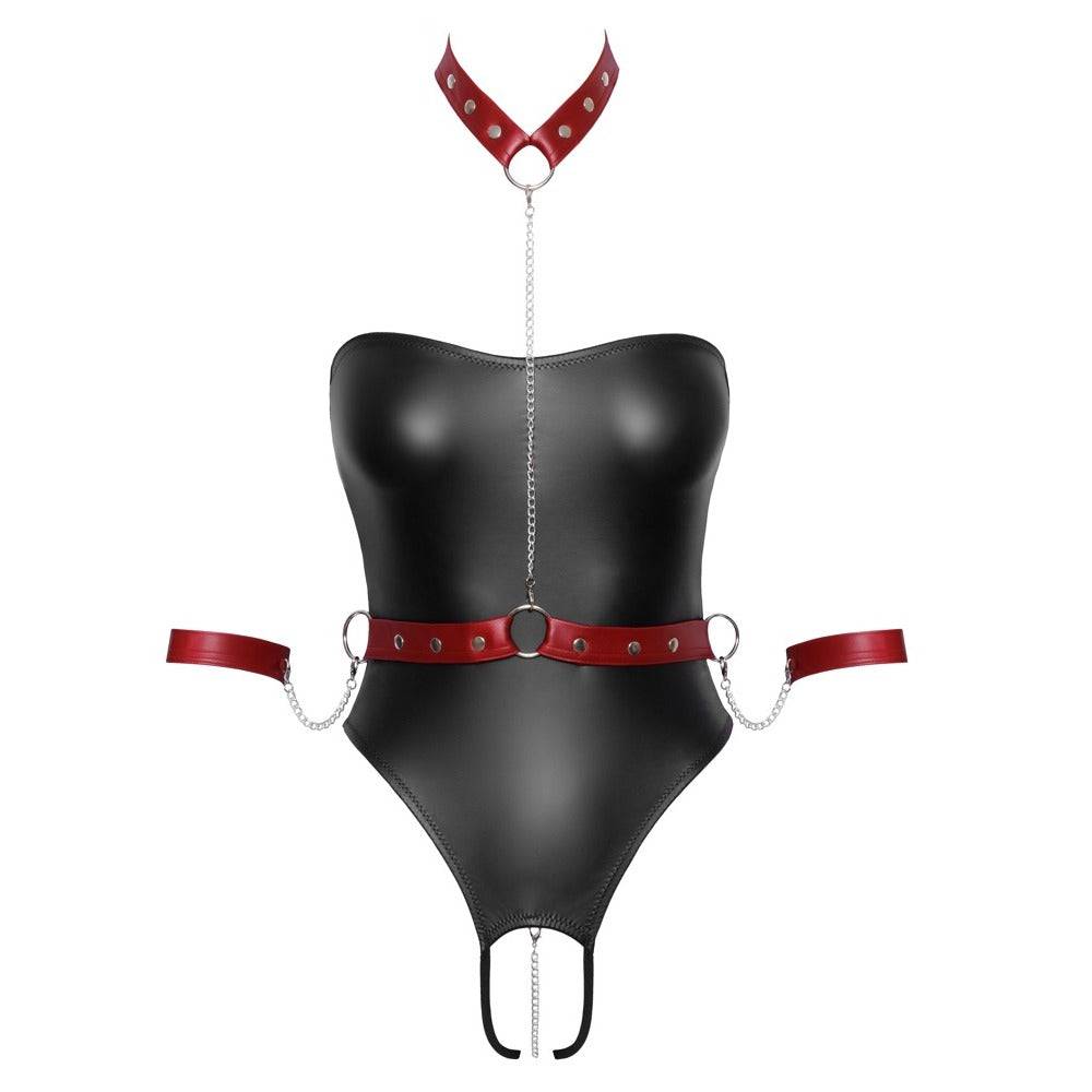 Cottelli Collection bondage body with harness, featuring black straps and a form-fitting design for a daring look.