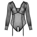 Cottelli Collection long-sleeved, crotchless body featuring a sleek, form-fitting design in black fabric.