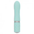 Pillow Talk Flirty teal rechargeable bullet vibrator by BMS Enterprises, showcasing sleek design and elegant color.