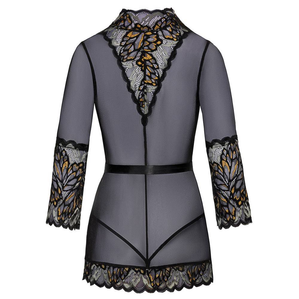 Kissable Lace Kimono featuring delicate lace details and flowing sleeves in soft, sheer fabric.