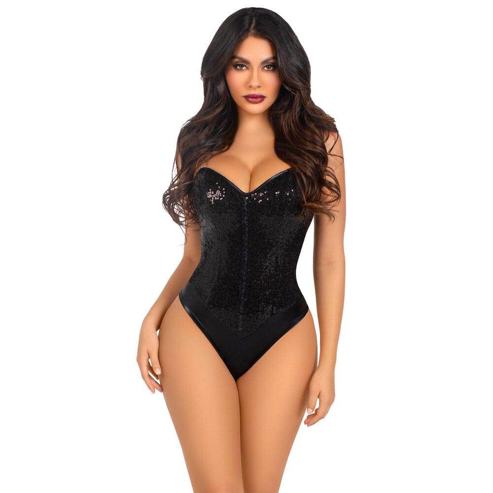 IKnockIt black bodysuit with sequins, featuring a fitted design and stylish details for a trendy look.