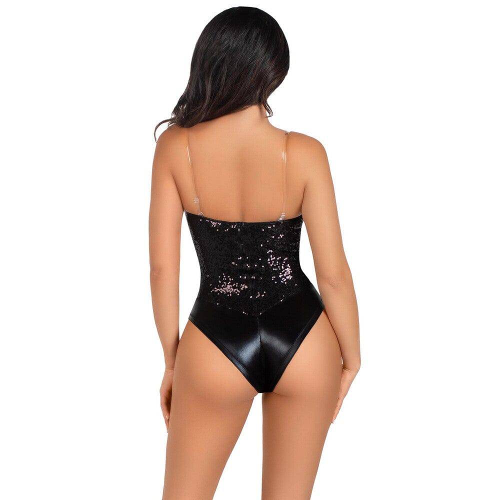 IKnockIt black bodysuit with sequins, featuring a fitted design and stylish details for a trendy look.