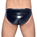 Black Level black vinyl briefs with zipper, featuring a sleek design and shiny finish, ideal for bold fashion choices.