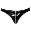 Black Level black vinyl briefs with zipper detailing, showcasing a sleek and stylish design.