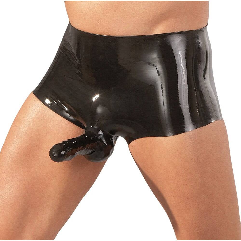 Black LateX boxershorts with penis pouch from The Late X, featuring a sleek design and comfortable fit.