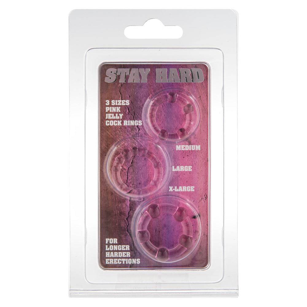 ToyJoy Stay Hard Cock Ring Set featuring multiple sizes and textures for enhanced pleasure and comfort.