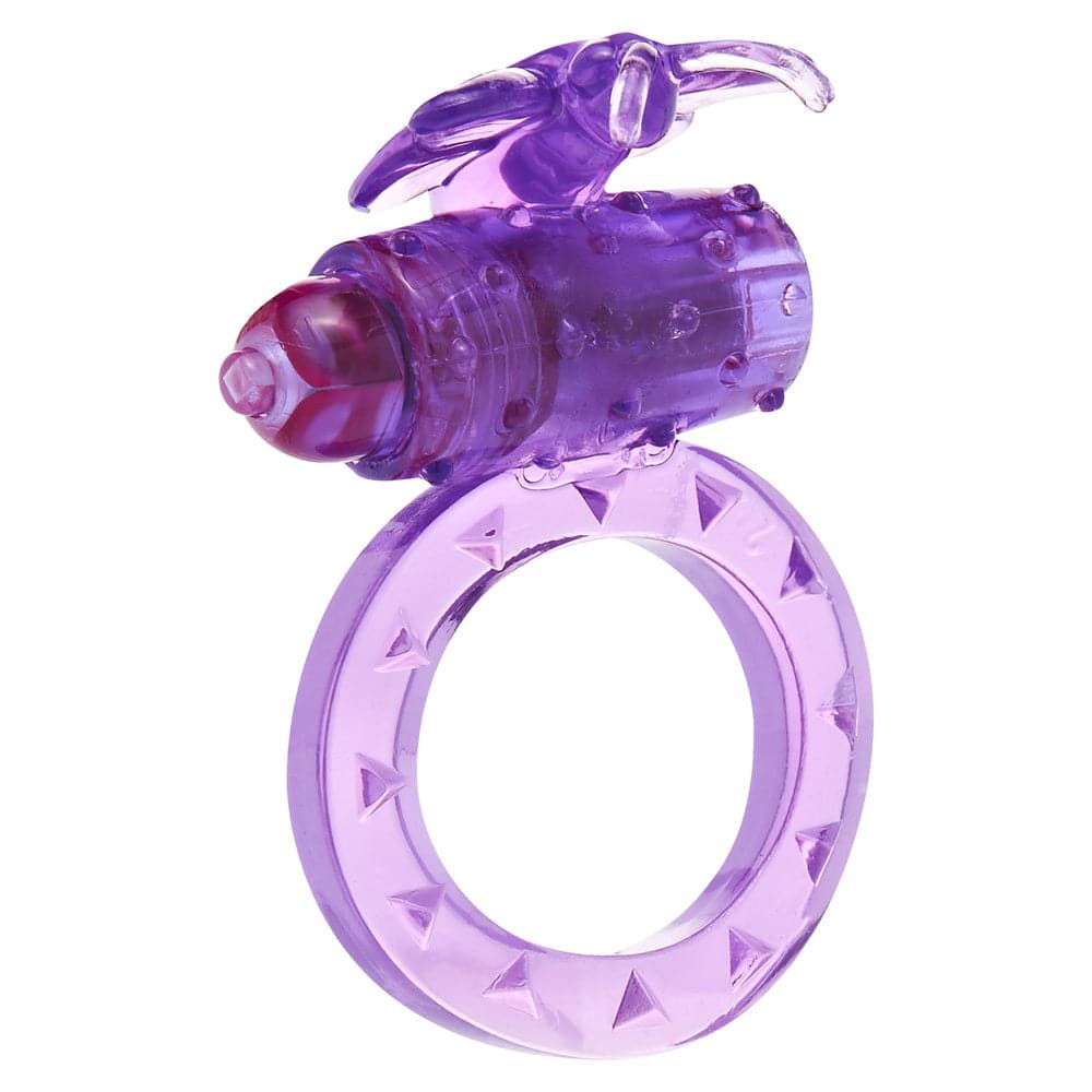 ToyJoy Flutter vibrating cock ring in purple with textured surface and sleek design for enhanced pleasure.