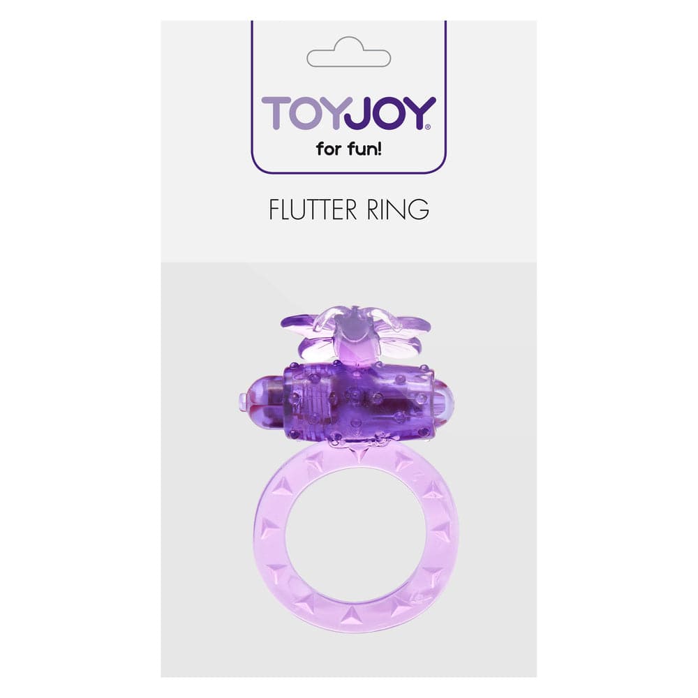 ToyJoy Flutter vibrating cock ring with textured design and vibrant color, perfect for enhancing intimacy and pleasure.