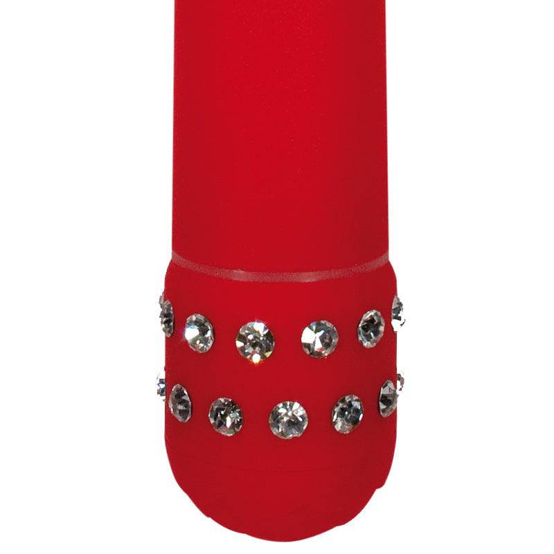 ToyJoy Diamond Red Superbe Mini Vibrator with a sleek design and sparkling finish, ideal for discreet pleasure.