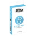 Secura Kondomer 12-pack featuring extra wet texture for enhanced comfort and pleasure in a sleek packaging design.