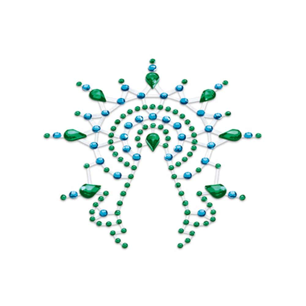 Petits JouJoux Little Toys Gloria green nipple and vagina pasties displayed on a smooth surface.