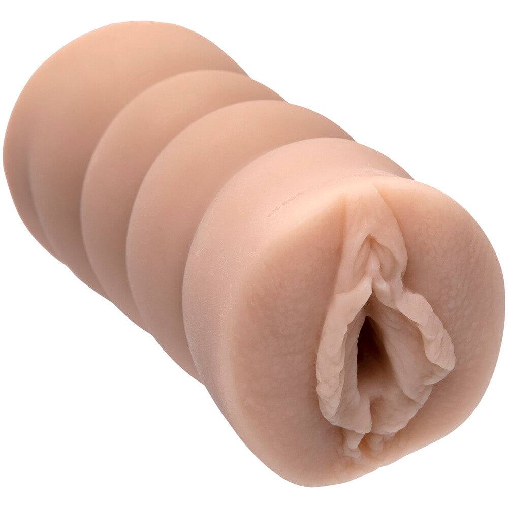 Doc Johnson St James Pocket Pussy Masturbator with realistic texture and compact design, shown in detailed view.