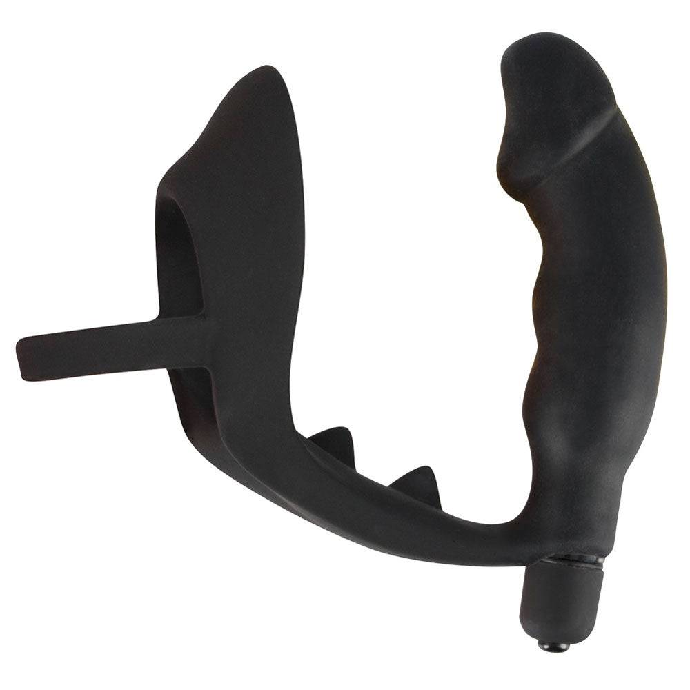 You2Toys black velvet cock ring and vibrating anal plug set on a soft surface.