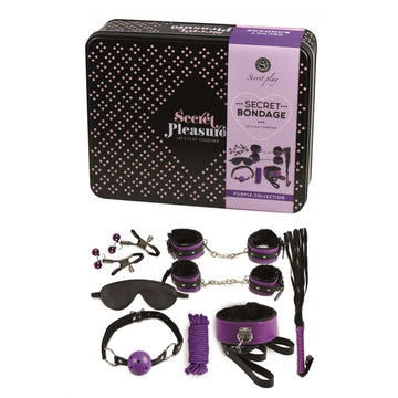 Secret Bondage Kit in black and purple featuring various accessories for playful exploration.