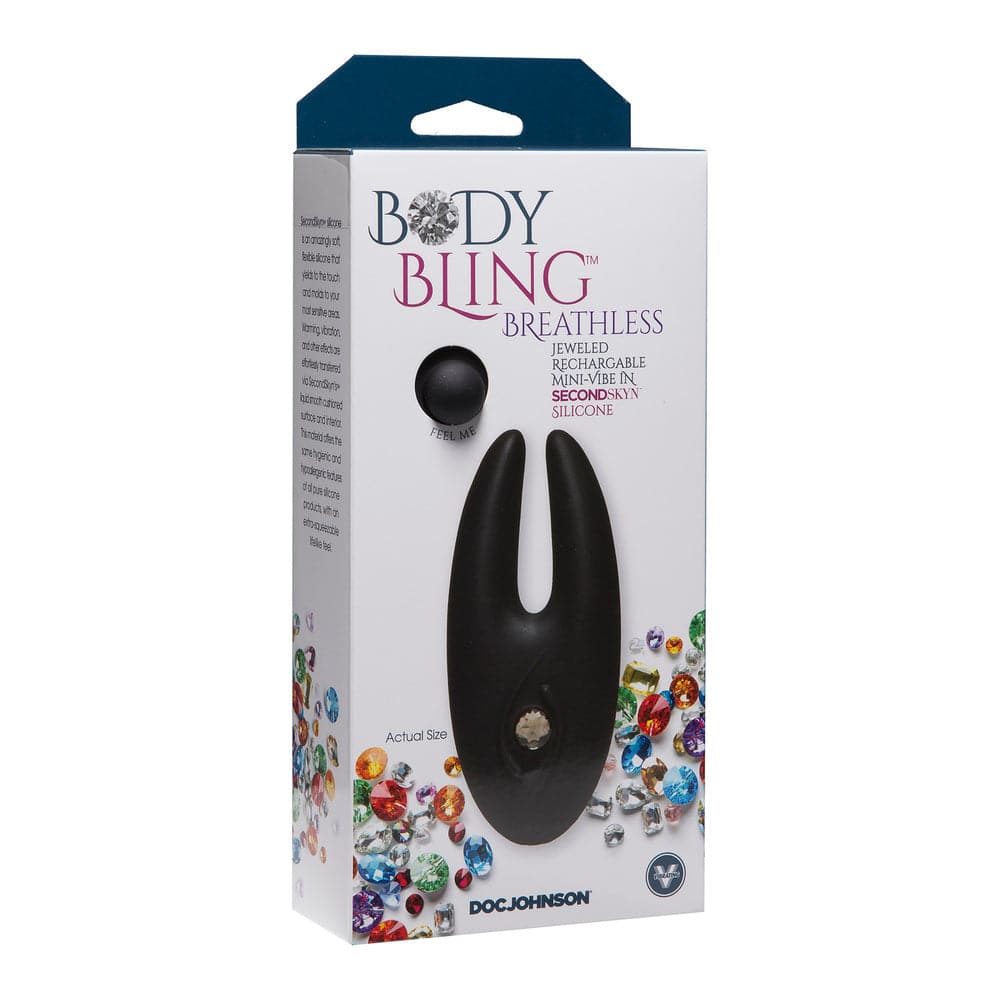 Doc Johnson Body Bling Breathless rechargeable clitoral vibrator in sleek design with a glossy finish.