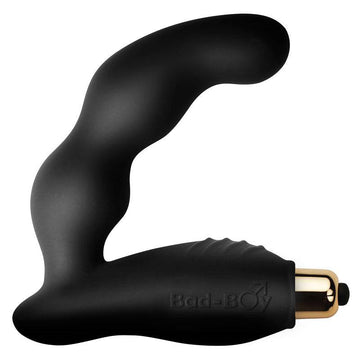 Rocks Off 7 Speed Bad Boy black prostate massager with ergonomic design and textured surface for enhanced pleasure.