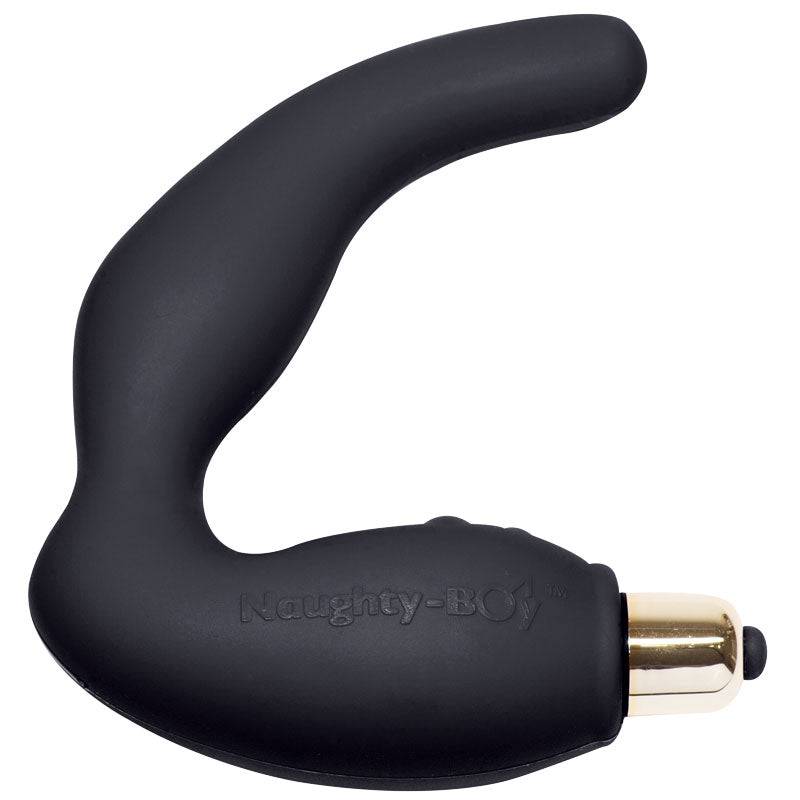Rocks Off 7 Speed Naughty Boy prostate massager in sleek black design, featuring ergonomic shape and textured surface.