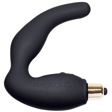 Rocks Off 7 Speed Naughty Boy prostate massager in sleek black design, featuring ergonomic shape and textured surface.