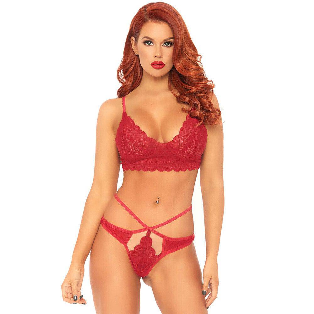 Leg Avenue Sweetheart Lace Bralette Set in red featuring delicate lace detailing and adjustable straps.