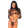 Leg Avenue Net Top Tanga set in black, featuring intricate lace details and a flattering design for sizes UK 6 to 12.