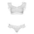 Leg Avenue lace and ruffle top with matching panties in UK sizes 6 to 12, showcasing intricate detailing and elegant design.