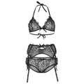 Leg Avenue Lingerie black BH-tops with matching panties and garter belt displayed on a neutral background.