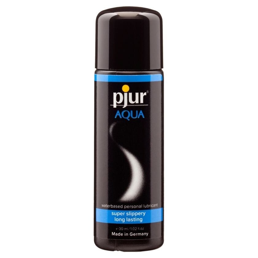 Pjur Aqua water-based lubricant 30ml bottle with a sleek design and label, perfect for enhancing intimacy.
