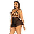 Leg Avenue open cup babydoll with matching panties, featuring sheer fabric and delicate lace detailing.