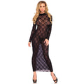 Leg Avenue long-sleeve gown in black, elegant design suitable for UK sizes 6 to 12, featuring flowing fabric and stylish silhouette.