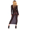 Leg Avenue long-sleeve evening gown in black, UK size 6 to 12, featuring elegant design and flowing silhouette.