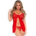 Red Leg Avenue babydoll with matching G-string, featuring delicate lace details and a flattering fit for UK sizes 6 to 12.