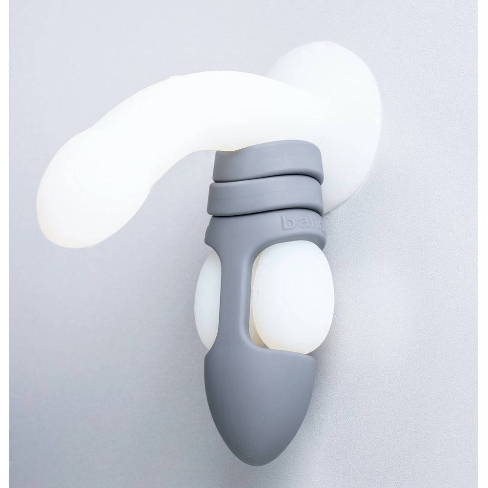 Balldo bolldildo in steel gray, showcasing unique design and textured surface for enhanced experience.