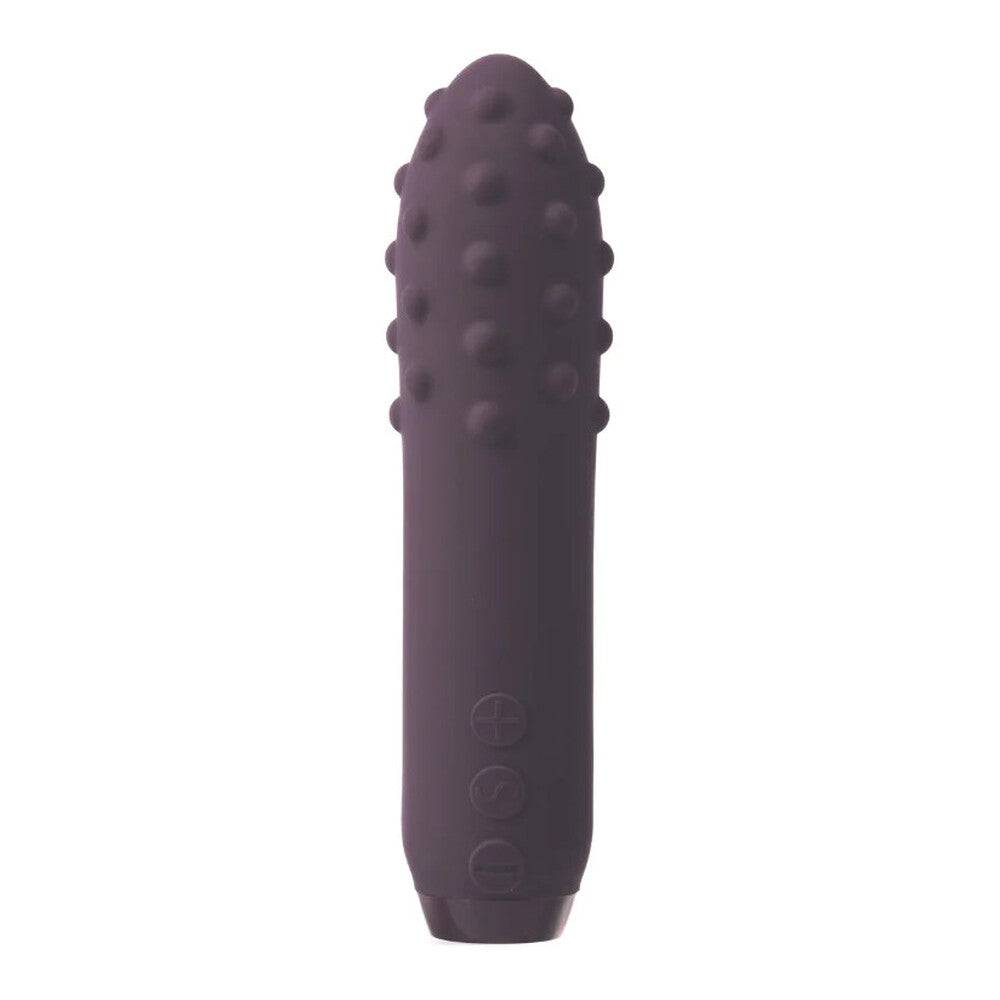 Je Joue Duet multi-surfaced bullet vibrator in vibrant Lila color, showcasing its sleek design and textured surfaces.