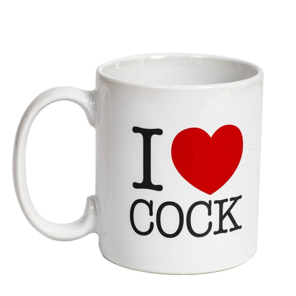 Spencer and Fleetwood Vit I Love Cock mug featuring a playful design with vibrant colors and bold text.
