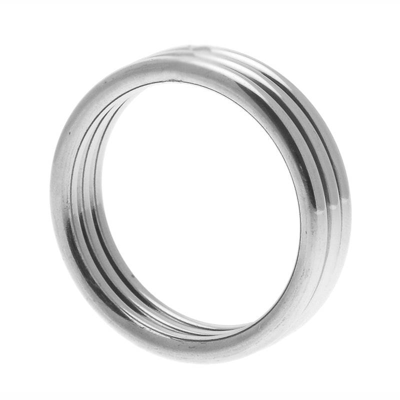 Master Series Echo stainless steel triple cock ring by XR Brands, showcasing sleek design and polished finish.