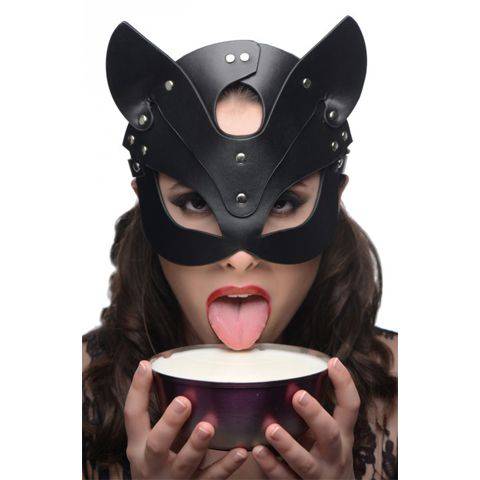 Black cat mask from XR Brands' Master Series featuring playful ears and a sleek design for a playful look.