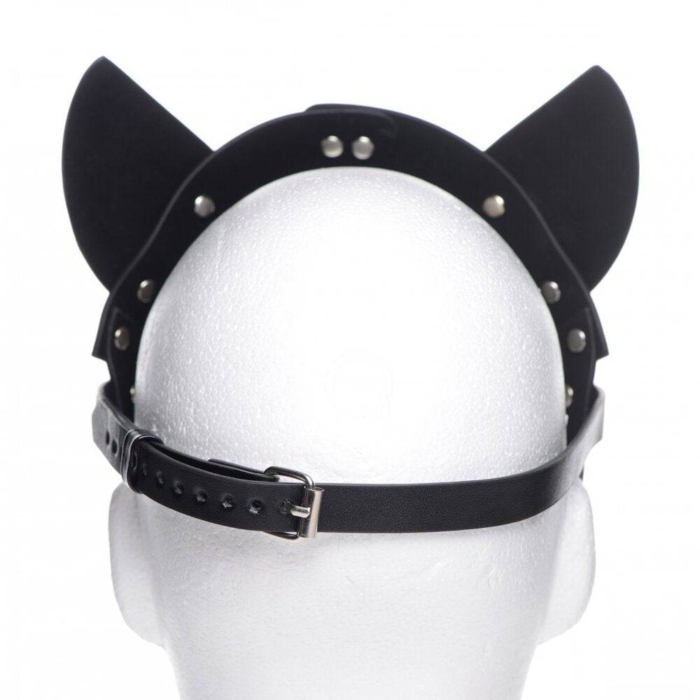 Black Master Series Naughty Kitty cat mask by XR Brands with pointed ears and detailed whisker design.