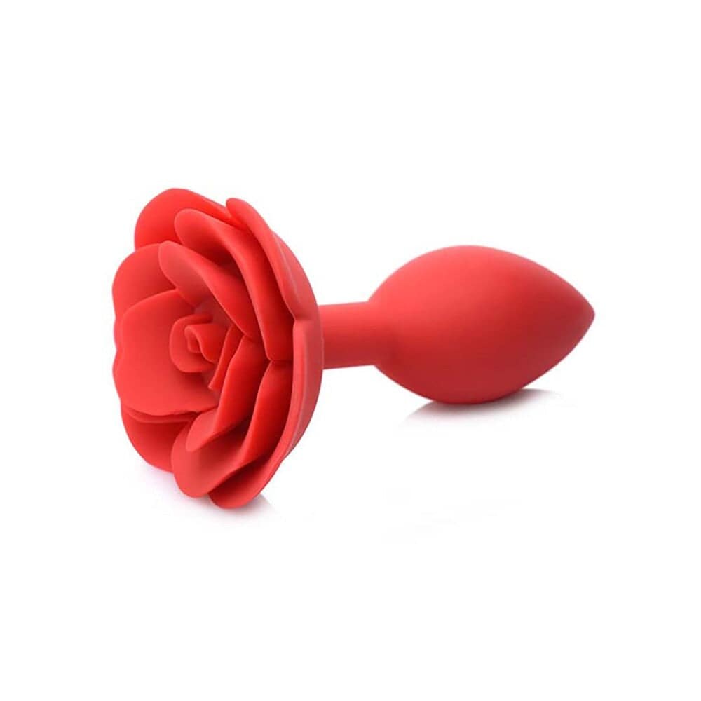 Master Series Booty Bloom Rose Anal Plug by XR Brands in a vibrant rose design with a tapered shape for comfortable use.