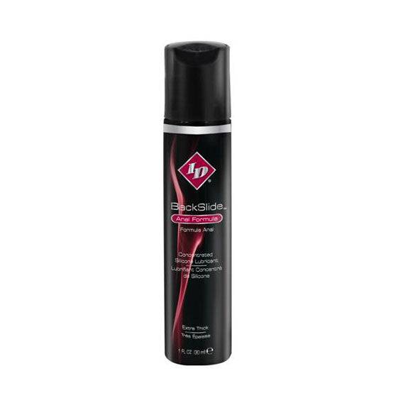 ID Lube BackSlide Anal Formula 1oz lubricant bottle with a sleek design and easy-to-use flip top cap.