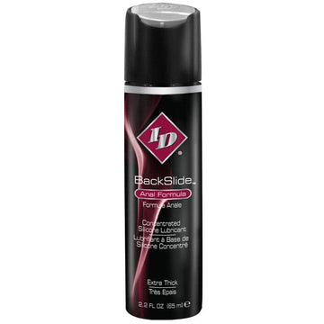 ID Lube BackSlide Anal Formula 2.2 oz lubricant bottle with a sleek design and easy-to-use flip-top cap.