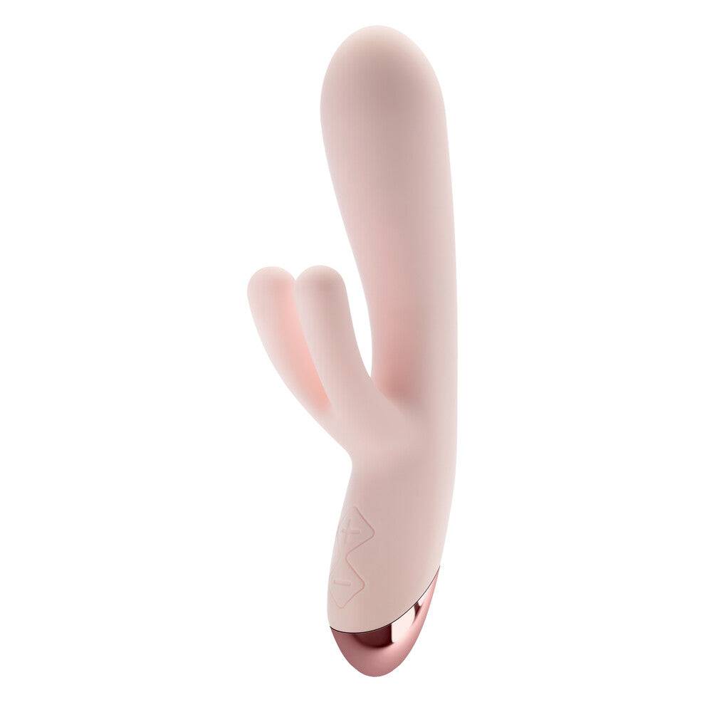 Blush Novelties Elora Rosa Trippel Stimulerings Vibe in soft pink with curved design and textured surface for stimulation.