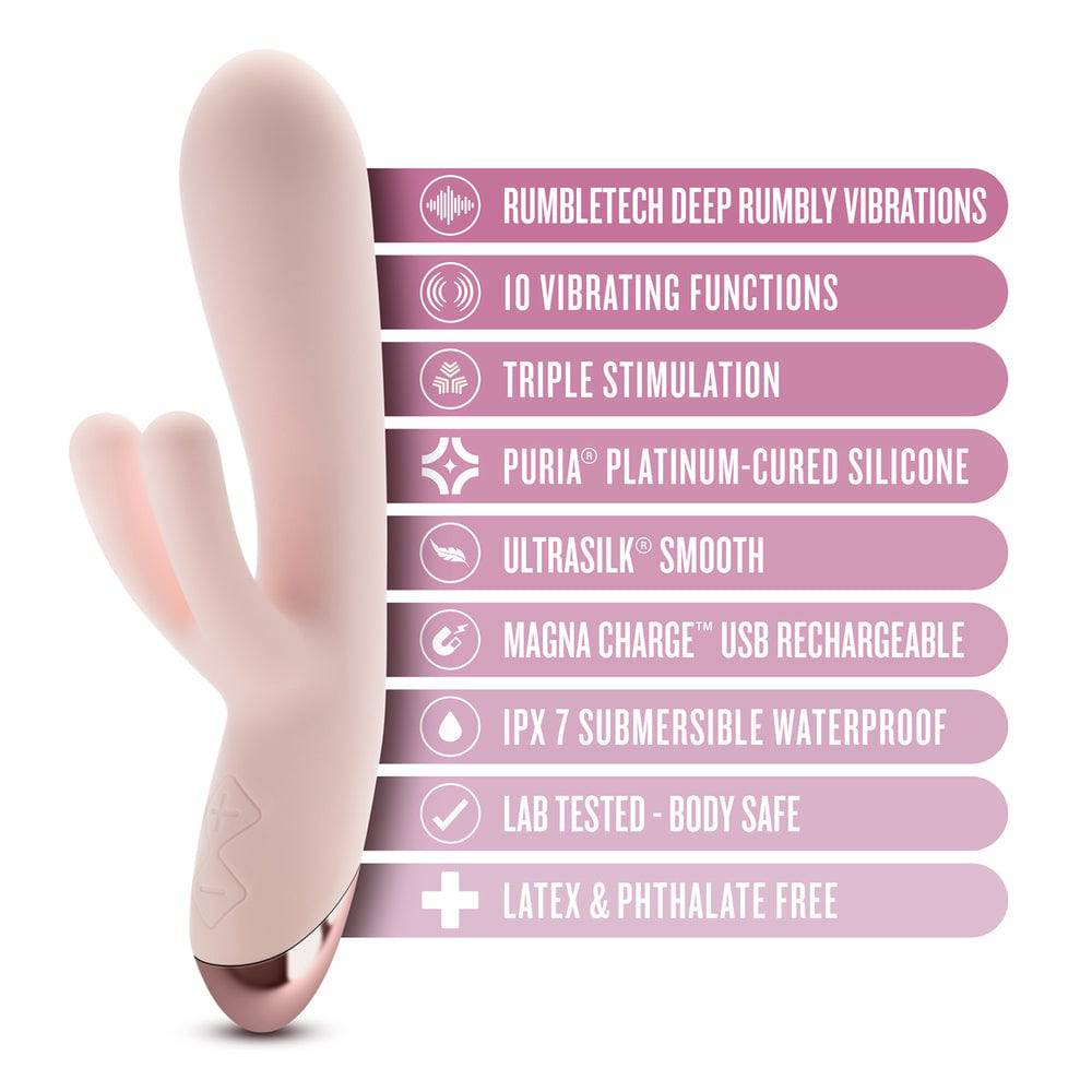 Blush Novelties Elora Rosa Trippel Stimulerings Vibe in soft pink with three stimulation settings and ergonomic design.